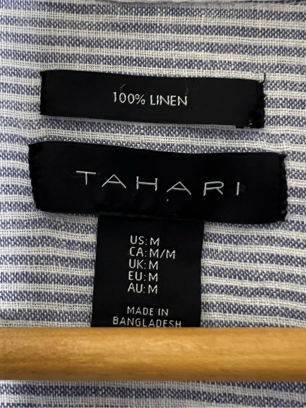 Tahari 100% Linen Classic Navy & White Vertical Stripe Button-Down Shirt Coastal - Picture 3 of 12